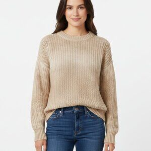 Women's Crewneck Beige Sweater with Long Sleeves - Size M New